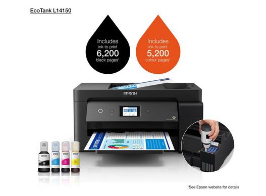Epson L14150 A3 Wi-Fi Tarayıcı + Fotokopi + Faks Renkli Çok Fonksiyonlu Tanklı Mürekkep Püskürtmeli Yazıcı