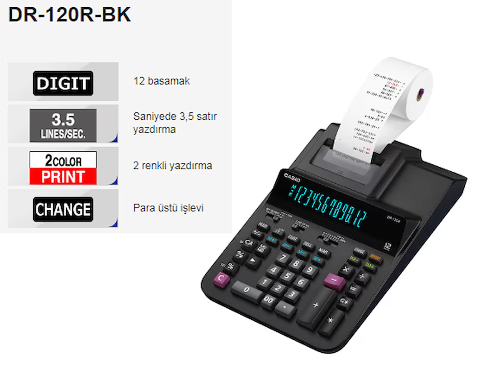 DR-120RII-BK Şeritli Hesap Makineleri